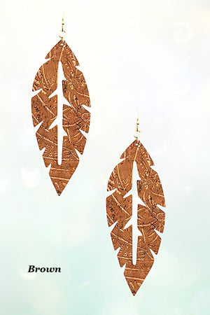 LEAF CUT OUT ETCHED DANGLE EARRING