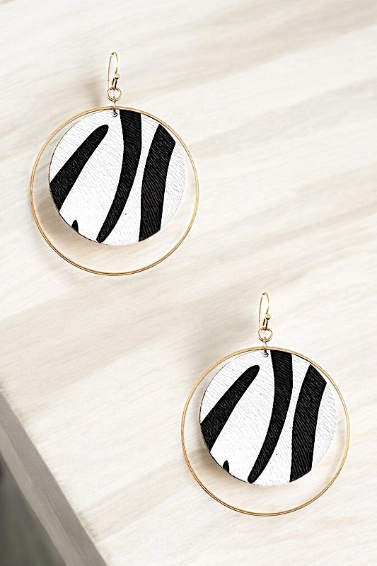 ANIMAL PRINT ROUND RING DANGLE EARRING