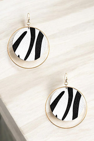 ANIMAL PRINT ROUND RING DANGLE EARRING