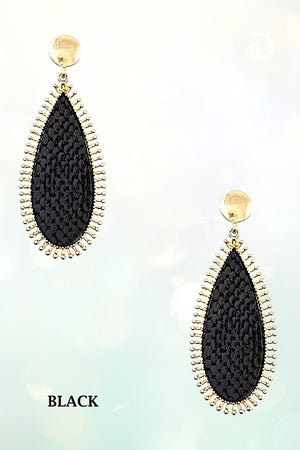 DOTTED FRAMED ANIMAL PRINT OBLONG TEADROP EARRING