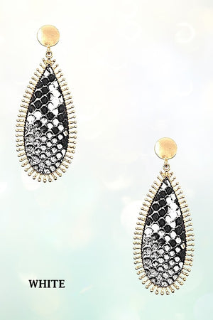 DOTTED FRAMED ANIMAL PRINT OBLONG TEADROP EARRING