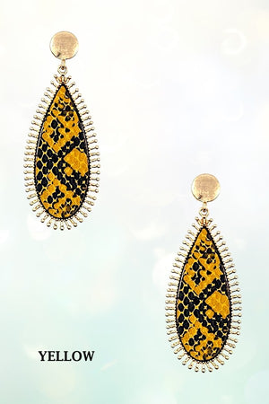 DOTTED FRAMED ANIMAL PRINT OBLONG TEADROP EARRING