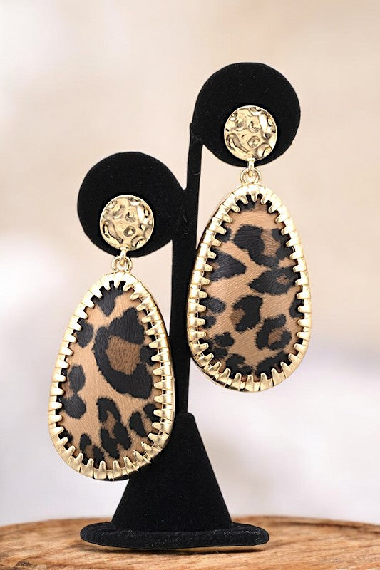 FRAMED ANIMAL PRINT DANGLE EARRING