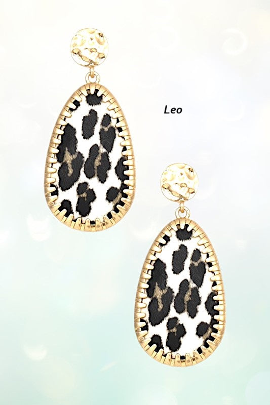 FRAMED ANIMAL PRINT DANGLE EARRING