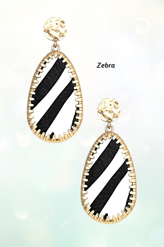 FRAMED ANIMAL PRINT DANGLE EARRING