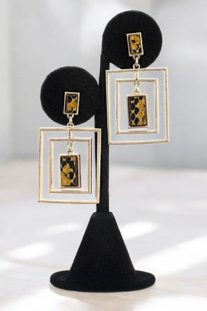 ANIMAL PRINT MULTI RECTANGLE FRAMED EARRING