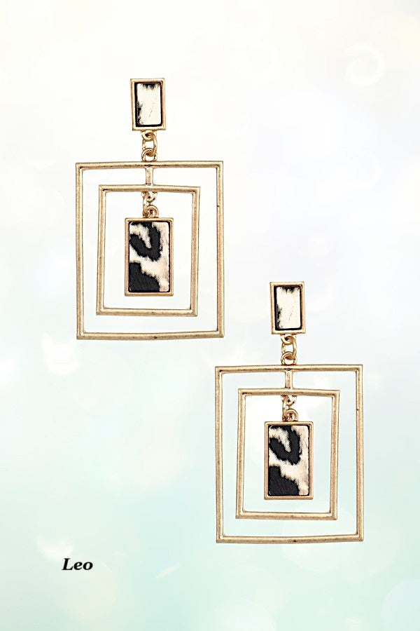 ANIMAL PRINT MULTI RECTANGLE FRAMED EARRING