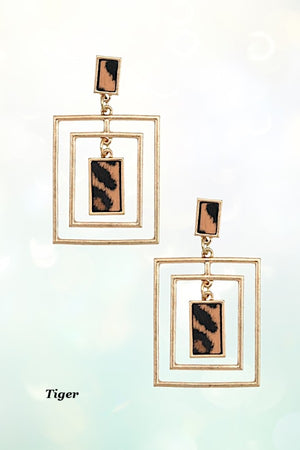 ANIMAL PRINT MULTI RECTANGLE FRAMED EARRING