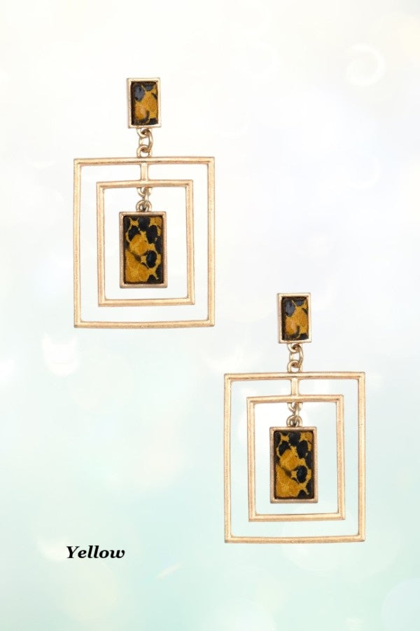 ANIMAL PRINT MULTI RECTANGLE FRAMED EARRING