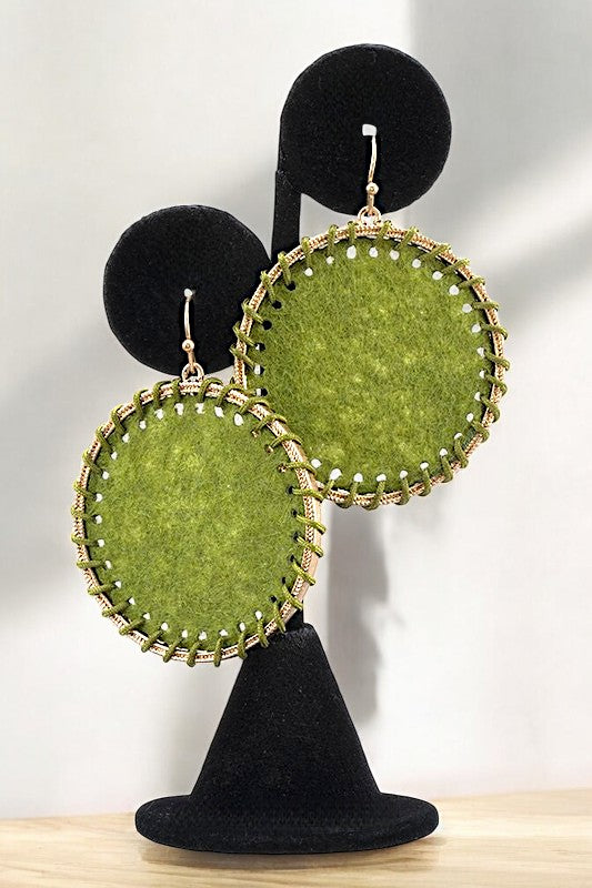 ROUND WOVEN FRAMED DANGLE EARRING