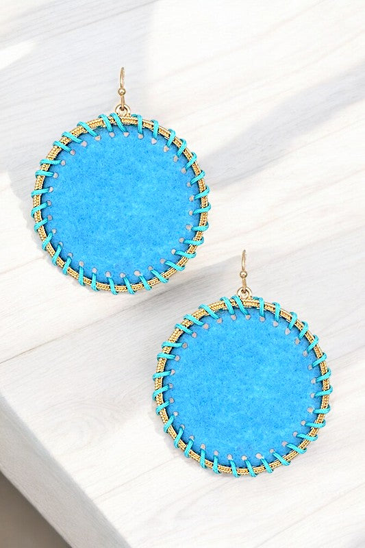 ROUND WOVEN FRAMED DANGLE EARRING