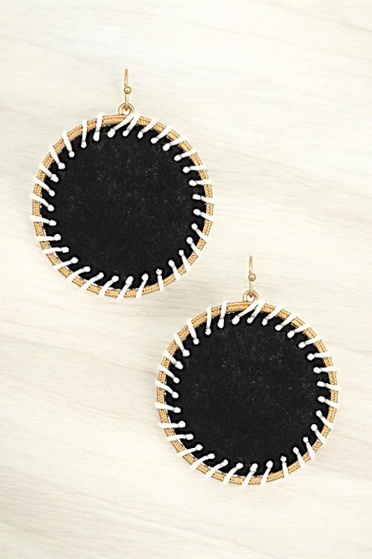 ROUND WOVEN FRAMED DANGLE EARRING