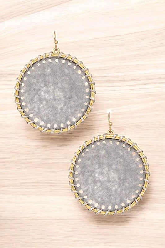 ROUND WOVEN FRAMED DANGLE EARRING