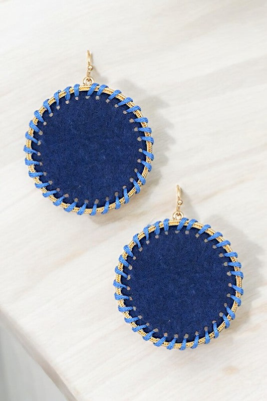 ROUND WOVEN FRAMED DANGLE EARRING