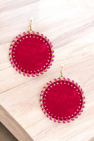 ROUND WOVEN FRAMED DANGLE EARRING