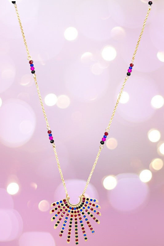 Rhinestone Pave Fringe Pendant Necklace