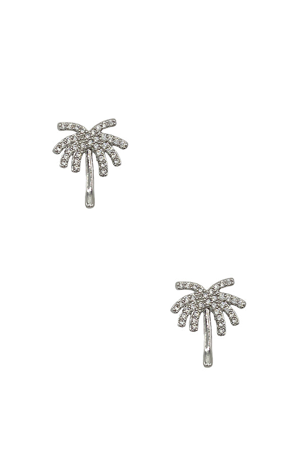 CZ STONE PAVE PALM TREE POST EARRING