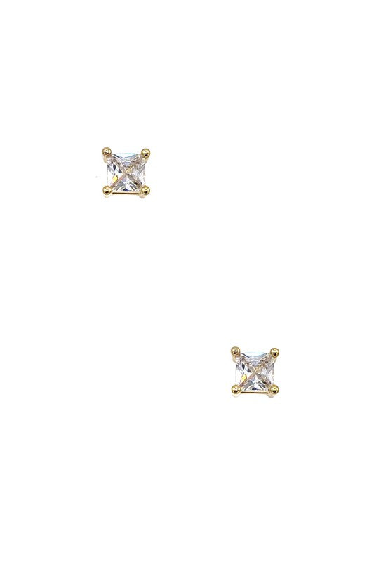 SQUARE CZ STONE POST EARRING