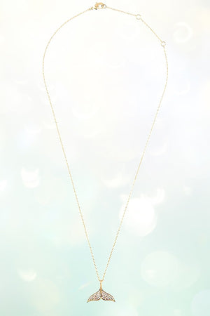 CZ STONE PAVE WHALE TAIL PENDANT NECKLACE