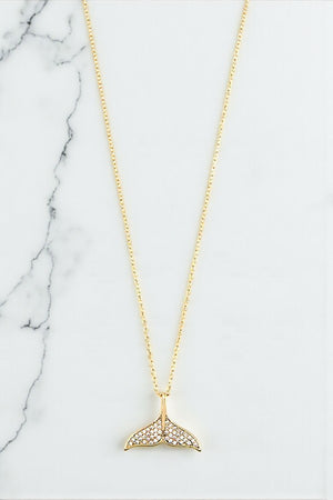 CZ STONE PAVE WHALE TAIL PENDANT NECKLACE