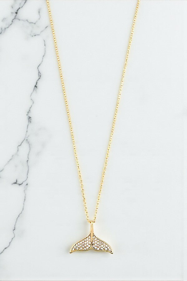 CZ STONE PAVE WHALE TAIL PENDANT NECKLACE