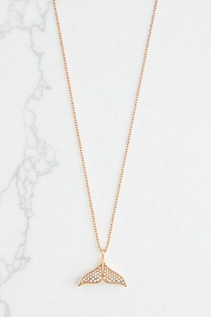 CZ STONE PAVE WHALE TAIL PENDANT NECKLACE