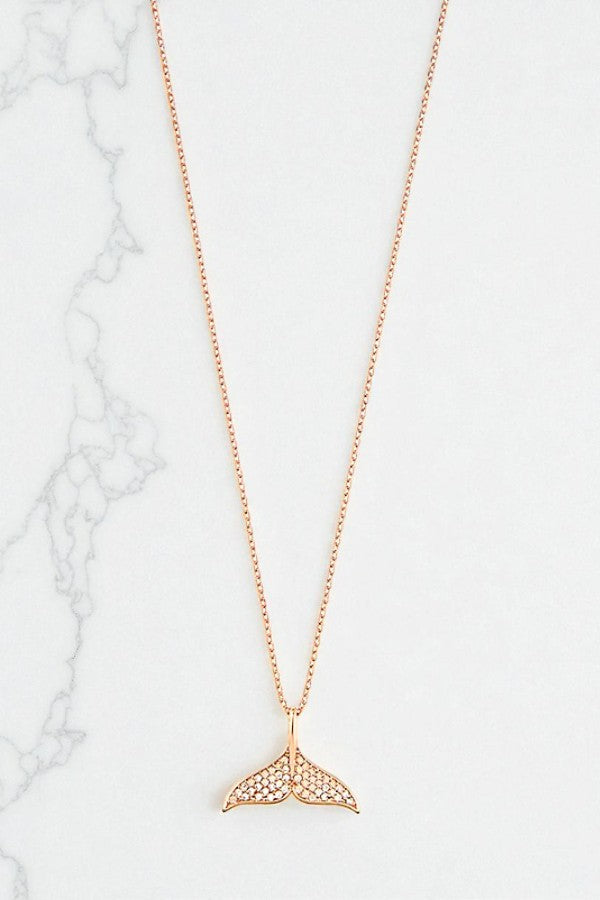 CZ STONE PAVE WHALE TAIL PENDANT NECKLACE