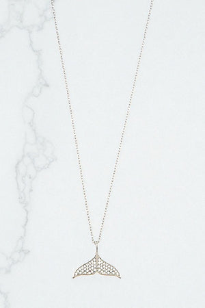 CZ STONE PAVE WHALE TAIL PENDANT NECKLACE