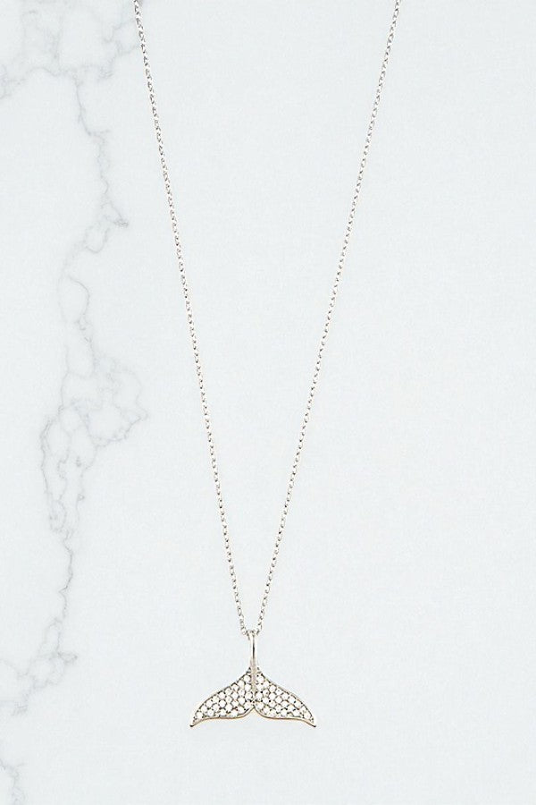 CZ STONE PAVE WHALE TAIL PENDANT NECKLACE