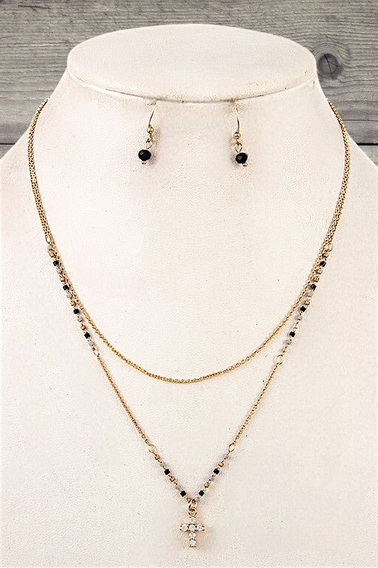 BEADED CROSS PENDANT NECKLACE SET