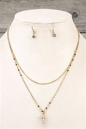 BEADED CROSS PENDANT NECKLACE SET