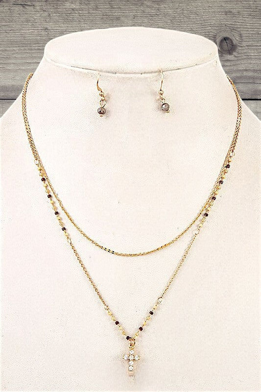BEADED CROSS PENDANT NECKLACE SET