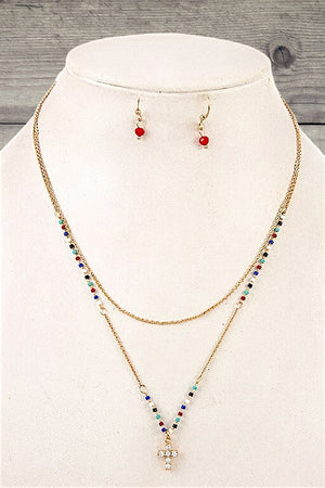 BEADED CROSS PENDANT NECKLACE SET