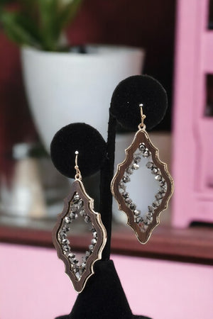 Moroccan Bead Wood Framed Drop Earring