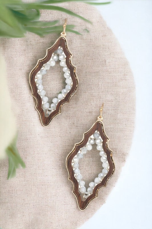 Moroccan Bead Wood Framed Drop Earring