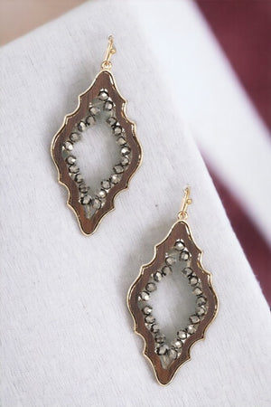 Moroccan Bead Wood Framed Drop Earring