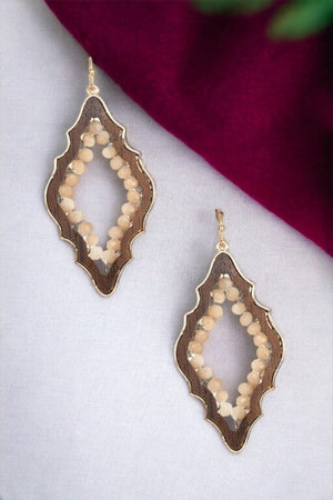 Moroccan Bead Wood Framed Drop Earring