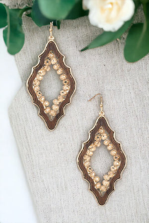 Moroccan Bead Wood Framed Drop Earring