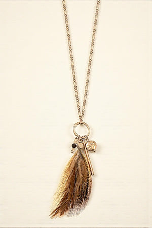 ELONGATED FAUX FEATHER PENDANT NECKLACE