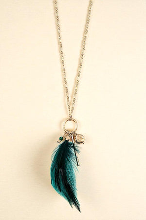 ELONGATED FAUX FEATHER PENDANT NECKLACE