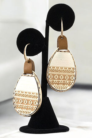 TRIBAL PRINT WOOD TEARDROP EARRING