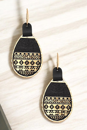 TRIBAL PRINT WOOD TEARDROP EARRING