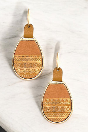 TRIBAL PRINT WOOD TEARDROP EARRING