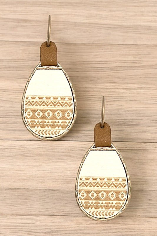 TRIBAL PRINT WOOD TEARDROP EARRING