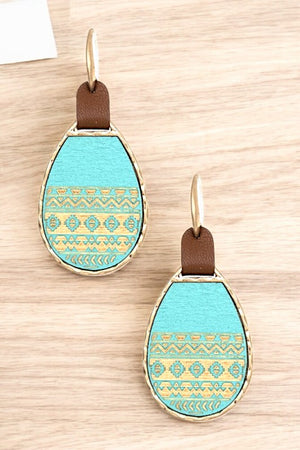 TRIBAL PRINT WOOD TEARDROP EARRING