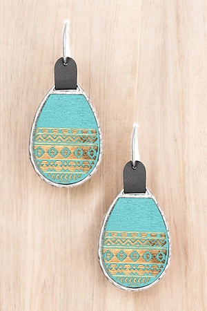 TRIBAL PRINT WOOD TEARDROP EARRING