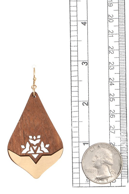 Wood Cut Out Detail Drop Earring