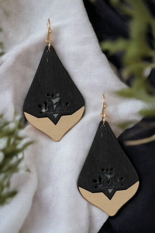 Wood Cut Out Detail Drop Earring