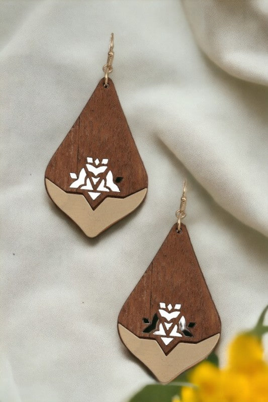 Wood Cut Out Detail Drop Earring