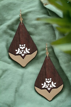 Wood Cut Out Detail Drop Earring